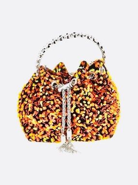 HANDBAG ~ Sequin Drawstring Crossbody Bag Black with Multicolor Sequins